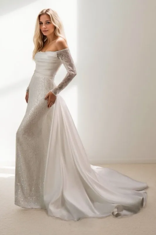 Sheath-Column Court Train Sequined Lace/Satin Wedding Dress CW3469 sold by Cocomelody