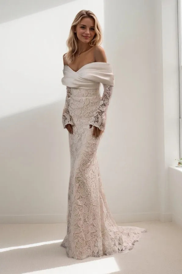 A-Line Sweep-Brush Train Lace Satin Wedding Dress CW3468 sold by Cocomelody product image thumbnail 3