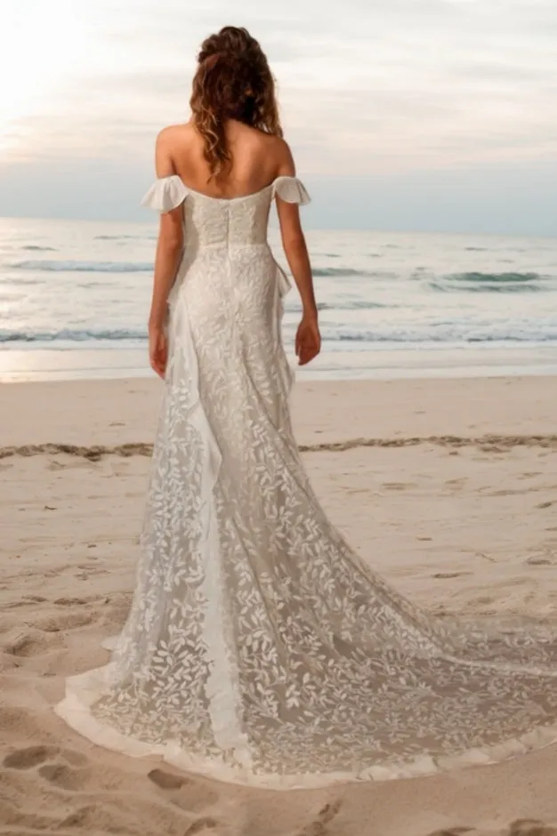 A-Line Sweep-Brush Train Lace Wedding Dress CW3525 sold by Cocomelody product image thumbnail 2