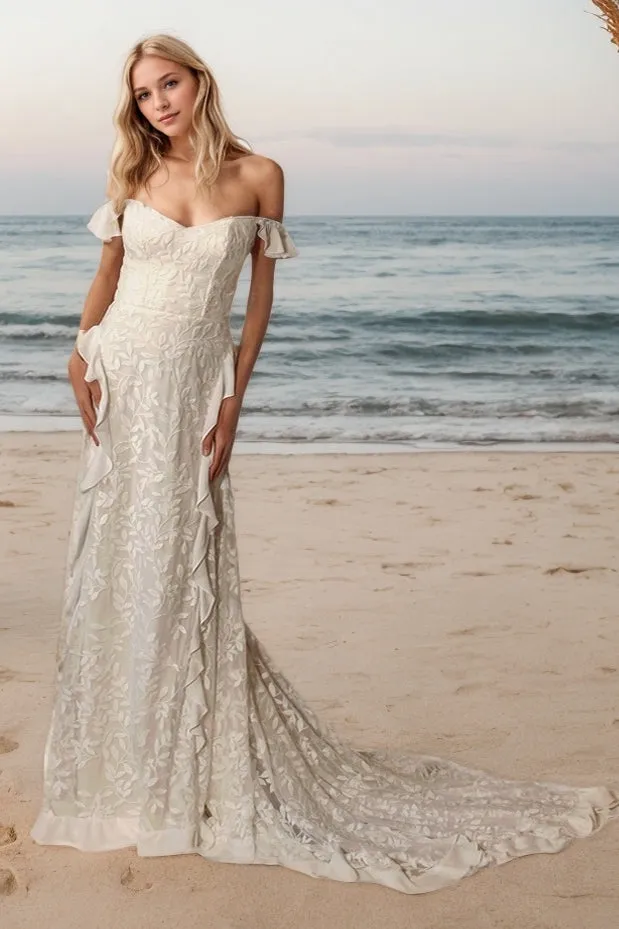 A-Line Sweep-Brush Train Lace Wedding Dress CW3525 sold by Cocomelody