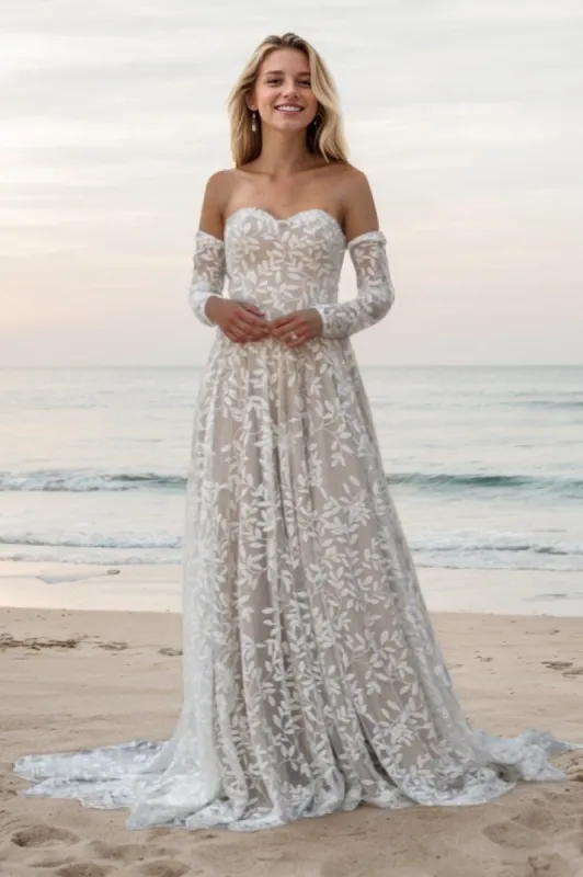 A-Line Sweep-Brush Train Lace Wedding Dress CW3524 sold by Cocomelody
