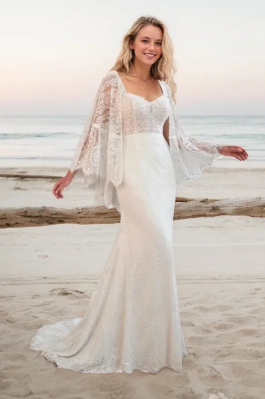 Sheath-Column Sweep-Brush Train Lace Wedding Dress CW3523 sold by Cocomelody