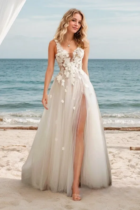 A-Line Sweep-Brush Train Lace Tulle Wedding Dress CW3522 sold by Cocomelody