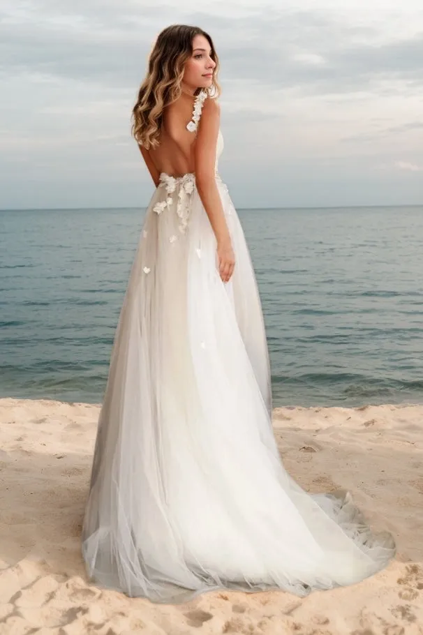 A-Line Sweep-Brush Train Lace Tulle Wedding Dress CW3522 sold by Cocomelody product image thumbnail 2