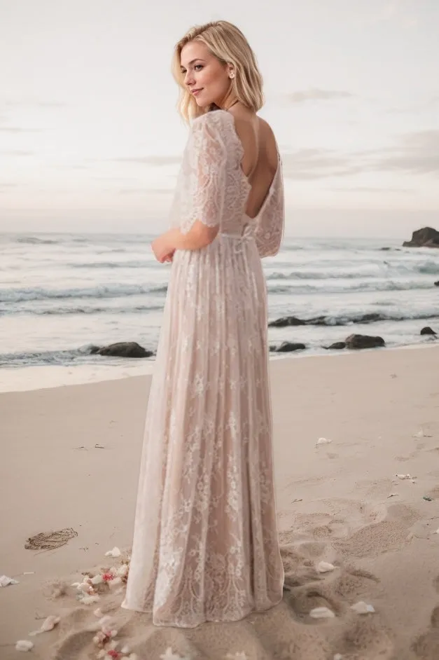 A-Line Floor Length Lace Wedding Dress CW3520 sold by Cocomelody product image thumbnail 2