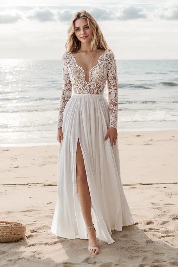 A-Line Court Train Lace Chiffon Wedding Dress CW3519 sold by Cocomelody