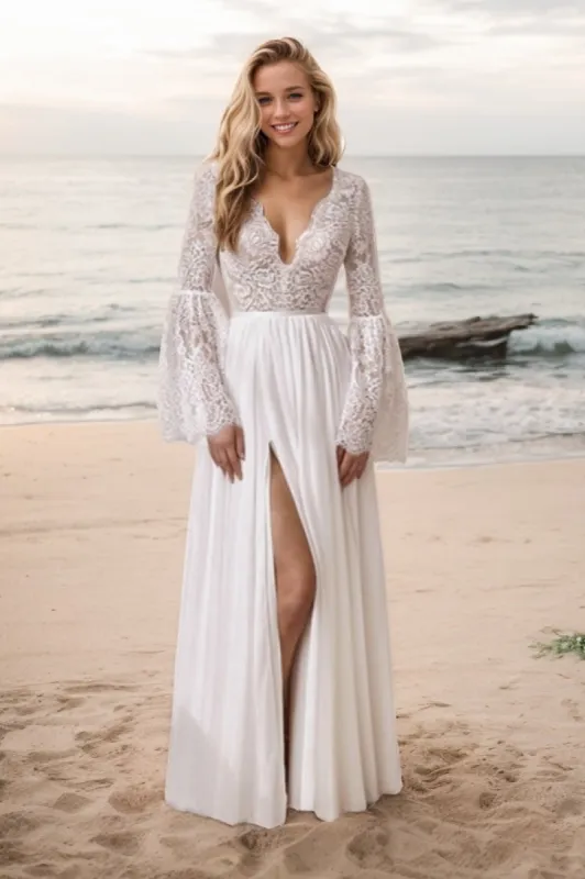 A-Line Floor Length Lace Chiffon Wedding Dress CW3518 sold by Cocomelody