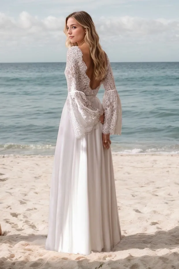 A-Line Floor Length Lace Chiffon Wedding Dress CW3518 sold by Cocomelody product image thumbnail 2