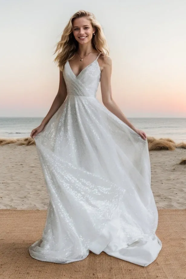 A-Line Sweep-Brush Train Sparkle Tulle Wedding Dress CW3517 sold by Cocomelody