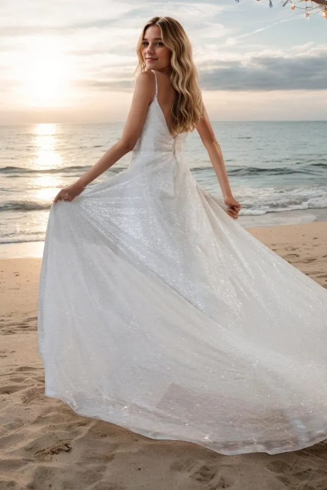 A-Line Sweep-Brush Train Sparkle Tulle Wedding Dress CW3517 sold by Cocomelody product image thumbnail 2