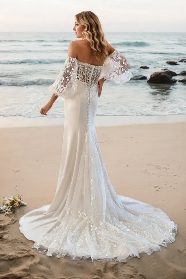 Mermaid Court Train Lace Elastic Cloth Wedding Dress CW3516 sold by Cocomelody product image thumbnail 2