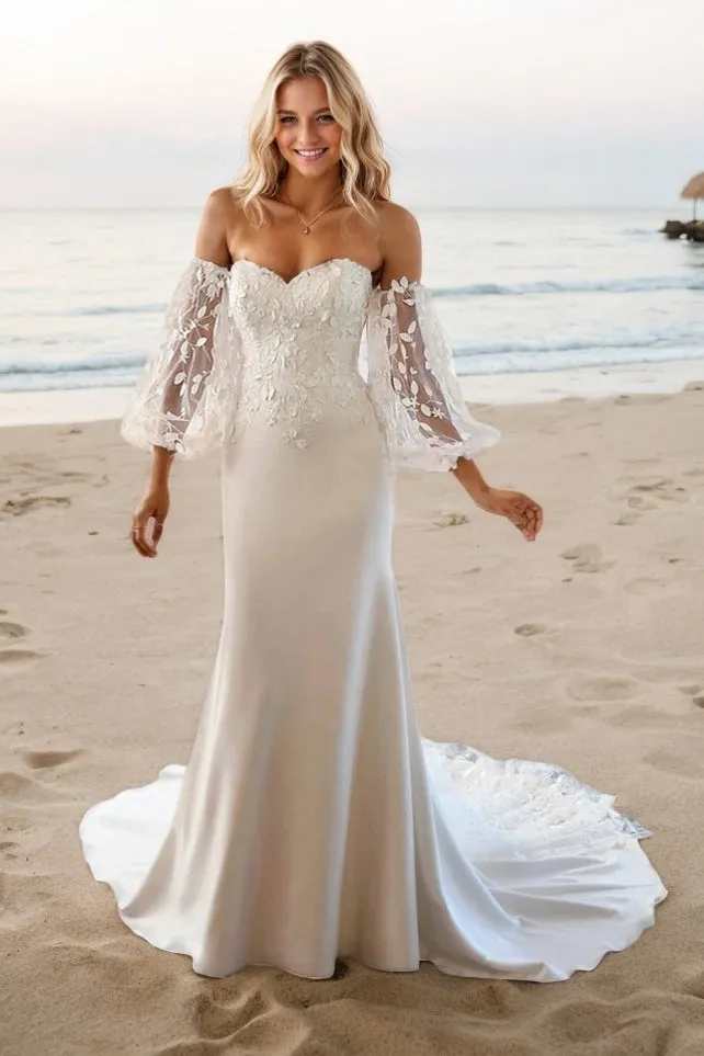 Mermaid Court Train Lace Elastic Cloth Wedding Dress CW3516 sold by Cocomelody