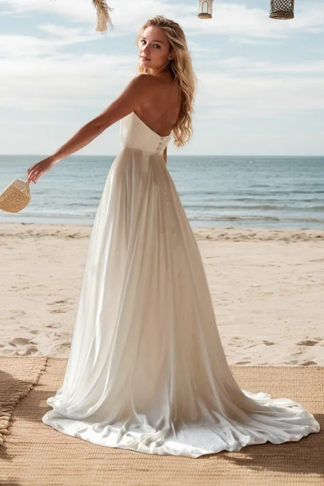 A-Line Sweep-Brush Train Chiffon Wedding Dress CW3515 sold by Cocomelody product image thumbnail 2