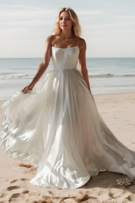 A-Line Sweep-Brush Train Chiffon Wedding Dress CW3515 sold by Cocomelody