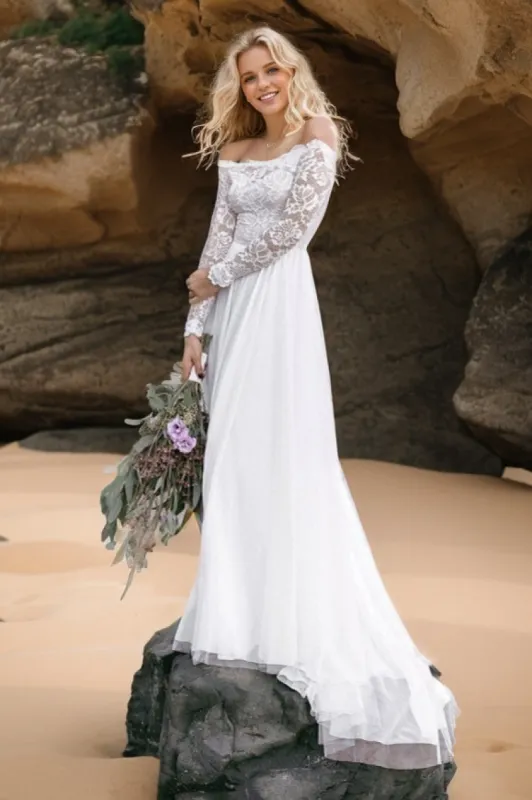 A-Line Sweep-Brush Train Lace Wedding Dress CW3508 sold by Cocomelody
