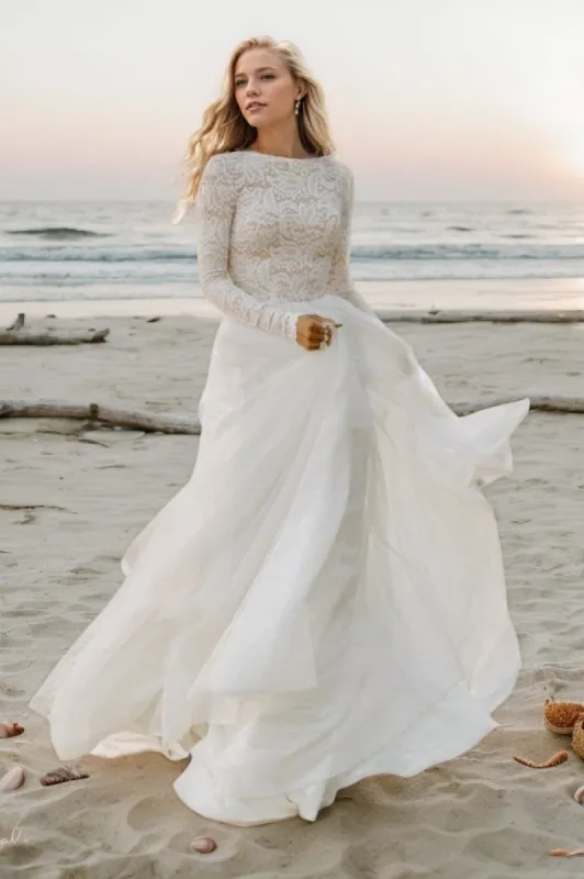 A-Line Sweep-Brush Train Lace Wedding Dress CW3507 sold by Cocomelody