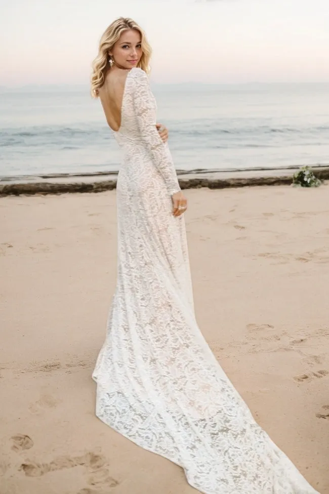 A-Line Sweep-Brush Train Lace Wedding Dress CW3506 sold by Cocomelody product image thumbnail 2