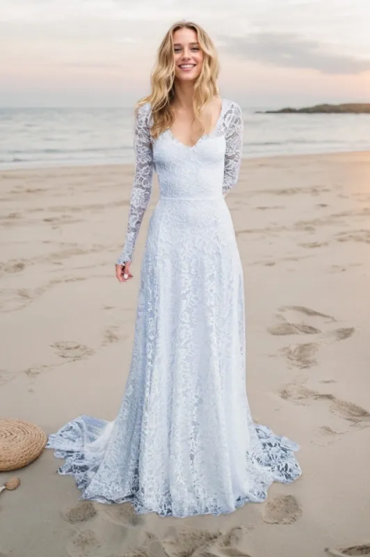 A-Line Sweep-Brush Train Lace Wedding Dress CW3506 sold by Cocomelody