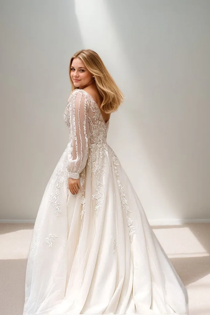 A-Line Sweep-Brush Train Lace Tulle Wedding Dress CW3504 sold by Cocomelody product image thumbnail 2