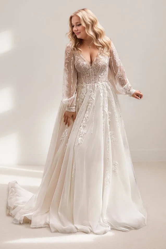 A-Line Sweep-Brush Train Lace Tulle Wedding Dress CW3504 sold by Cocomelody