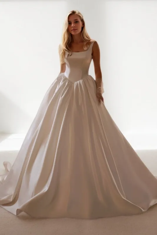 A-Line Court Train Satin Wedding Dress CW3503 sold by Cocomelody