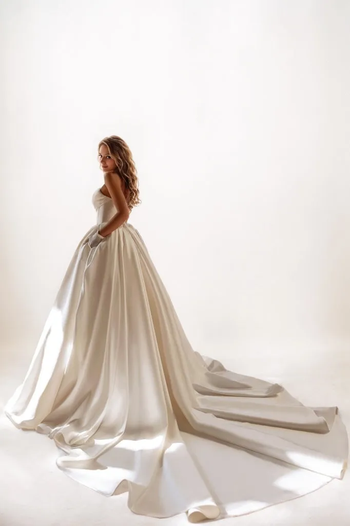 A-Line Court Train Satin Wedding Dress CW3502 sold by Cocomelody product image thumbnail 2
