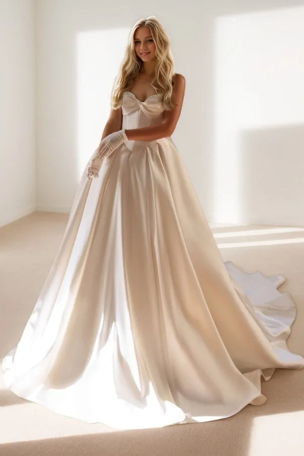 A-Line Court Train Satin Wedding Dress CW3502 sold by Cocomelody