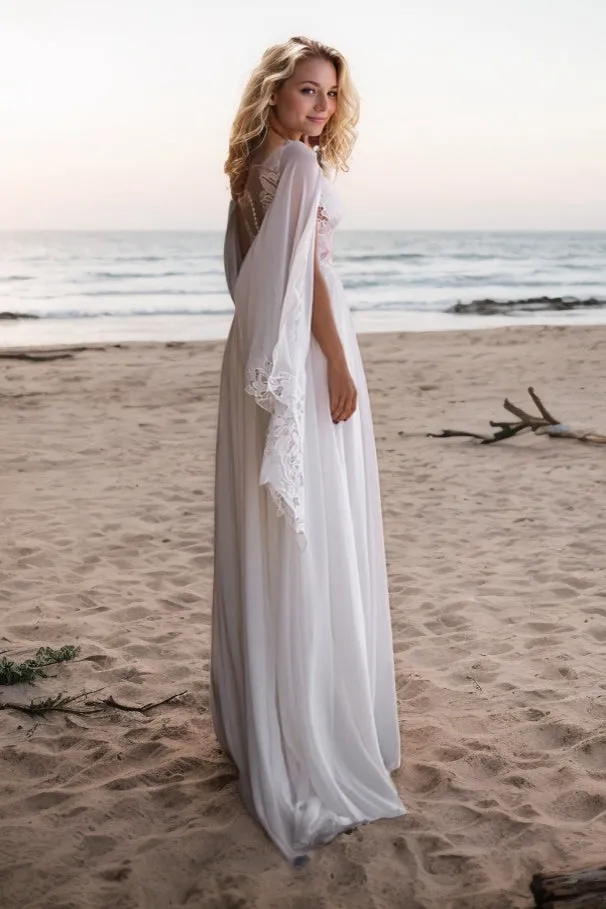 A-Line Sweep-Brush Train Lace Chiffon Wedding Dress CW3500 sold by Cocomelody product image thumbnail 2