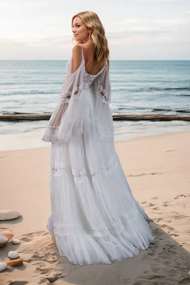 A-Line Sweep-Brush Train Lace Tulle Wedding Dress CW3497 sold by Cocomelody product image thumbnail 2