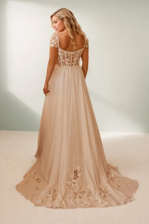 A-Line Sweep-Brush Train Lace Chiffon Wedding Dress CW3496 sold by Cocomelody product image thumbnail 2