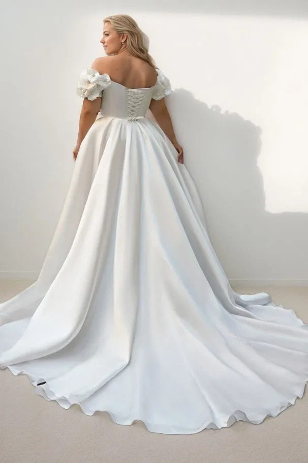 A-Line Court Train Satin Wedding Dress CW3494 sold by Cocomelody product image thumbnail 2