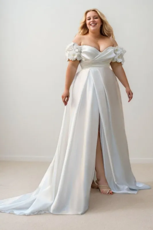 A-Line Court Train Satin Wedding Dress CW3494 sold by Cocomelody