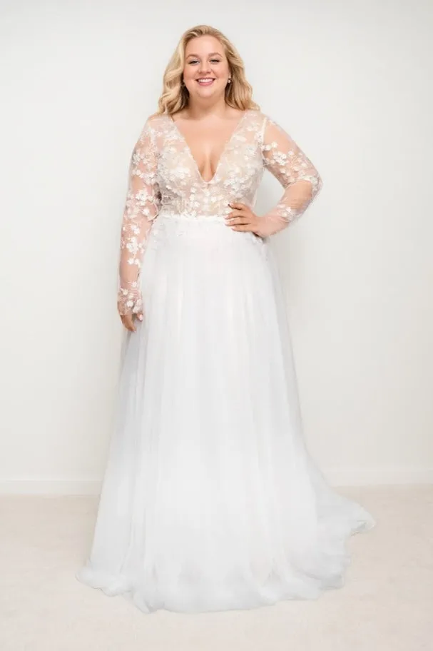 A-Line Sweep-Brush Train Lace Tulle Wedding Dress CW3493 sold by Cocomelody