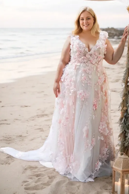 A-Line Sweep-Brush Train Lace Tulle Wedding Dress CW3492 sold by Cocomelody