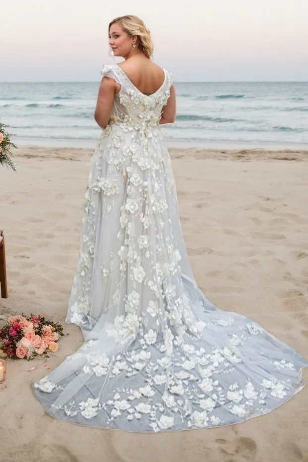 A-Line Sweep-Brush Train Lace Tulle Wedding Dress CW3490 sold by Cocomelody product image thumbnail 2