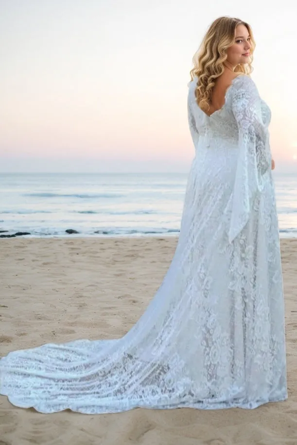 A-Line Sweep-Brush Train Lace Wedding Dress CW3487 sold by Cocomelody product image thumbnail 2