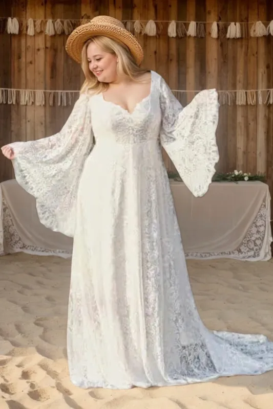A-Line Sweep-Brush Train Lace Wedding Dress CW3487 sold by Cocomelody