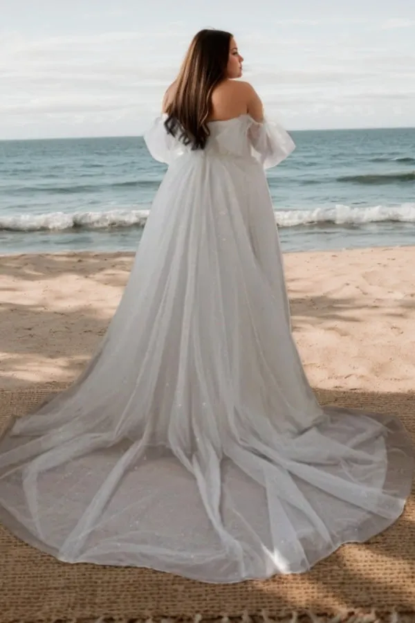 A-Line Court Train Sparkle Tulle Wedding Dress CW3486 sold by Cocomelody product image thumbnail 2