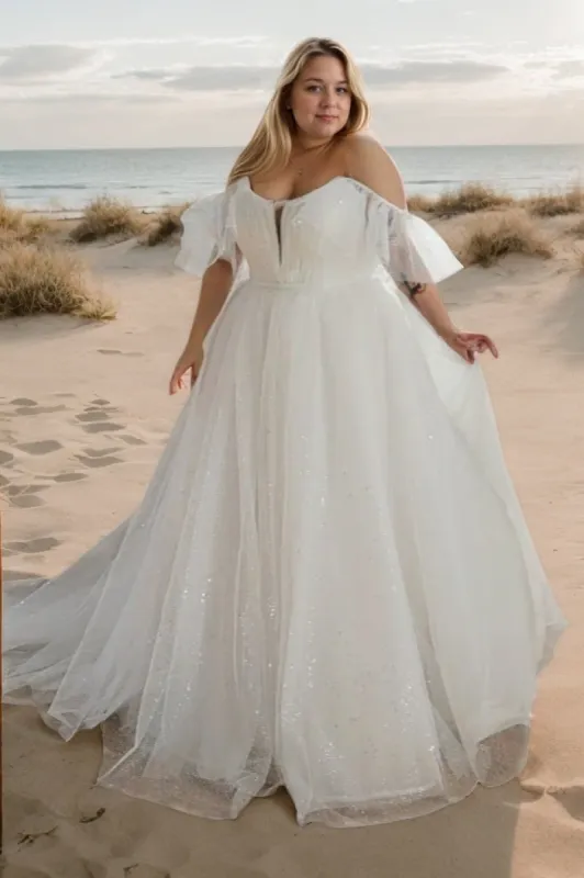 A-Line Court Train Sparkle Tulle Wedding Dress CW3486 sold by Cocomelody