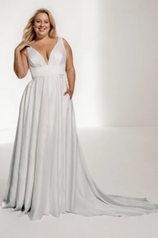 A-Line Court Train Satin Wedding Dress CW3484 sold by Cocomelody