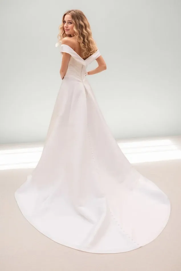 A-Line Sweep-Brush Train Mikado Wedding Dress CW3479 sold by Cocomelody product image thumbnail 2