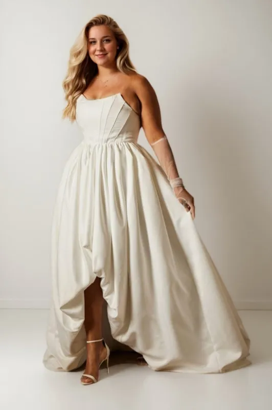 A-Line High-Low Satin Wedding Dress CW3477 sold by Cocomelody