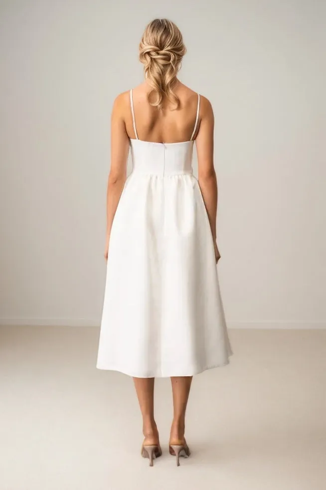 A-Line Tea Length Elastic Cloth Wedding Dress CW3476 sold by Cocomelody product image thumbnail 2