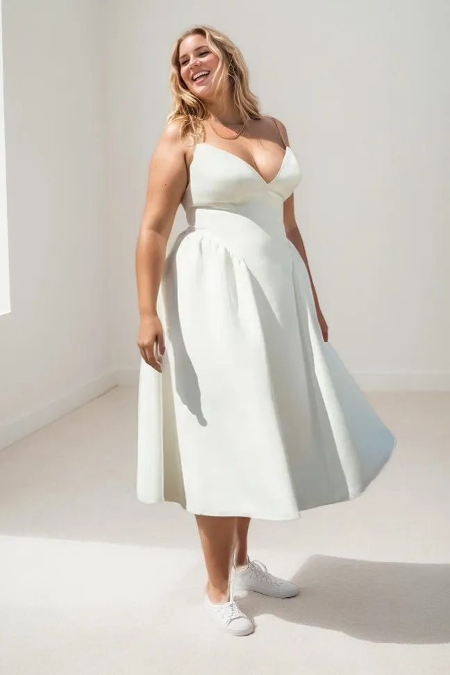 A-Line Tea Length Elastic Cloth Wedding Dress CW3476 sold by Cocomelody