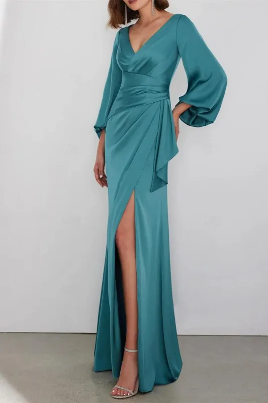 A Line Floor Length Long Sleeve V Neck Mother Dresses CM0362 sold by Cocomelody