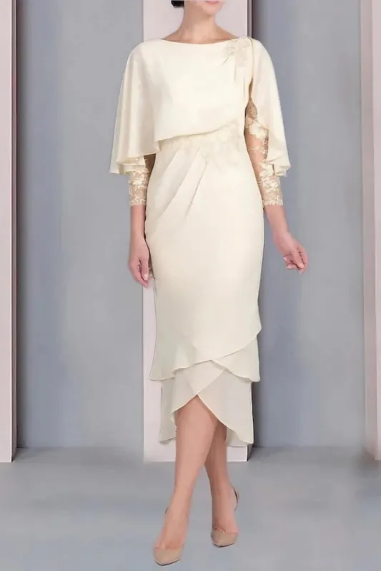 Sheath Column Scoop Short Sleeves Tea Length Mother Dresses CM0359 sold by Cocomelody