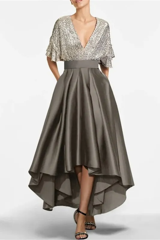 A Line V Neck Half Sleeves Asymmetrical Mother of the Bride Dresses CM0356 sold by Cocomelody