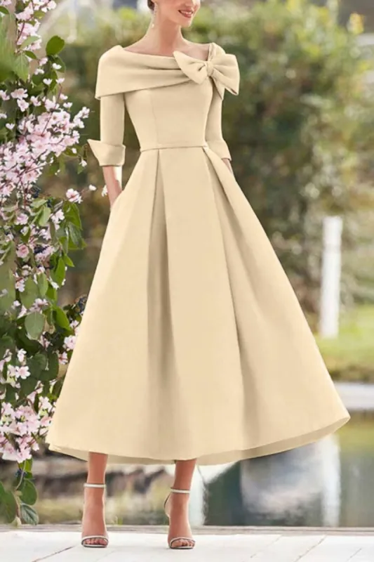 A Line Cowl Neck 3/4 Sleeves Tea Length Elegant Mother Dresses CM0348 made by Cocomelody