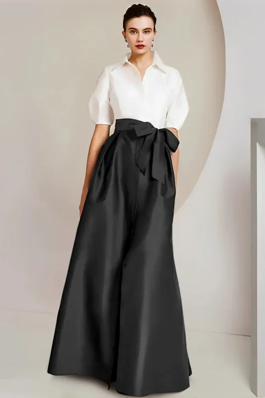 A Line Shirt Collar Short Sleeves Floor Length 2 pieces Mother Dresses CM0347 made by Cocomelody