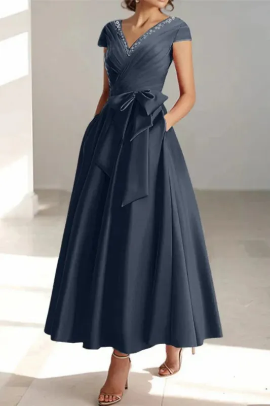 A Line V Neck Short Sleeves Ankle-Length Mother Dresses CM0335 sold by Cocomelody